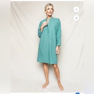 PETITE PLUME Luxury Nightwear Green Gingham Check Flannel Nightshirt